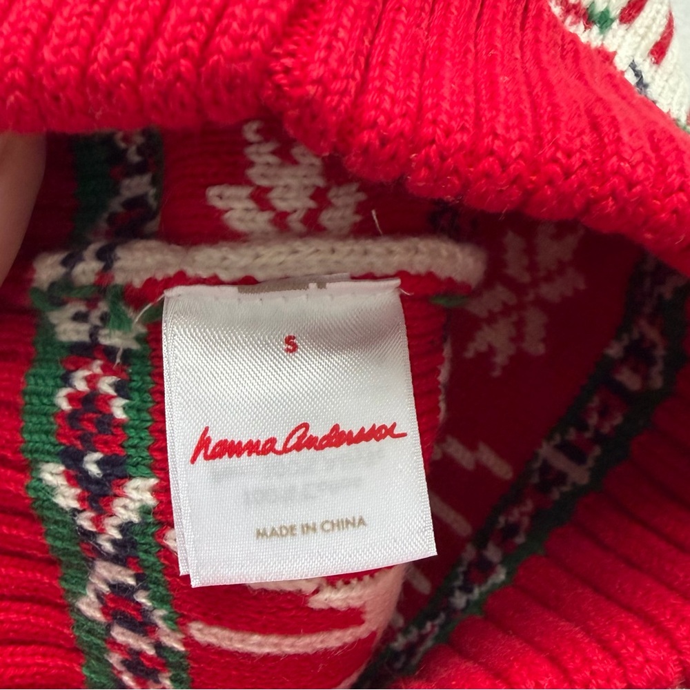 Hanna Andersson | Cream/Red Dear Deer Print Beanie Winter Hat Youth Small New - Picture 3 of 5